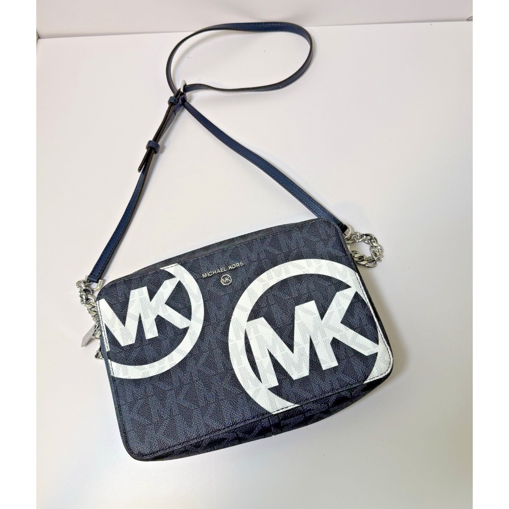 Michael Kors Women's Navy & White Jet Setter Logo Crossbody Bag